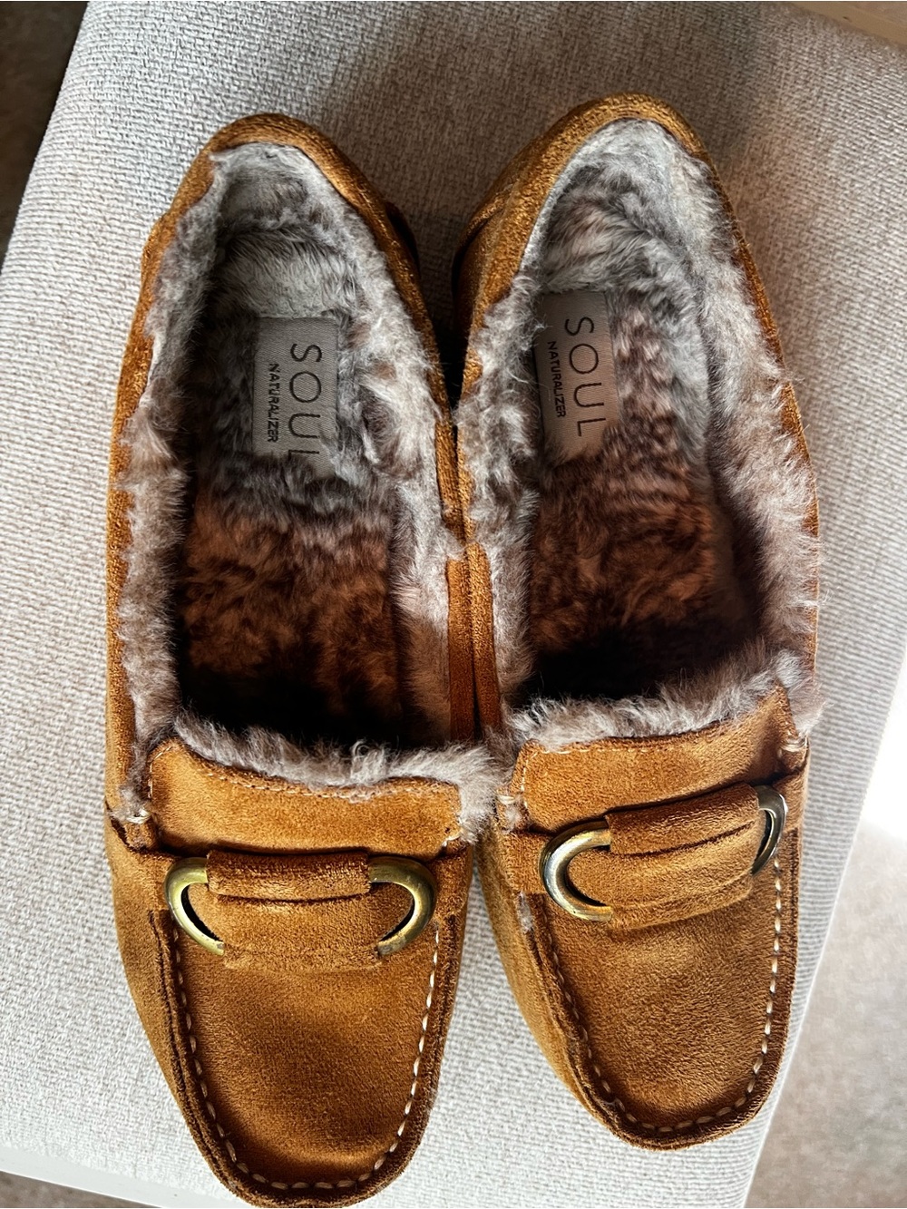 Naturalizer Women's Brown Suede Faux-Fur Lined Moccasins